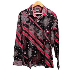Barabas Black Pink Floral Men's Button Up Collared Dress Shirt Size XL